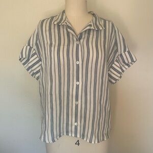 FRAME Linen Short Sleeve Stripe Shirt